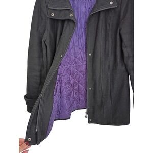 Calvin Klein Black Wool Blend Jacket Quilted Purple Lined Women Size Medium